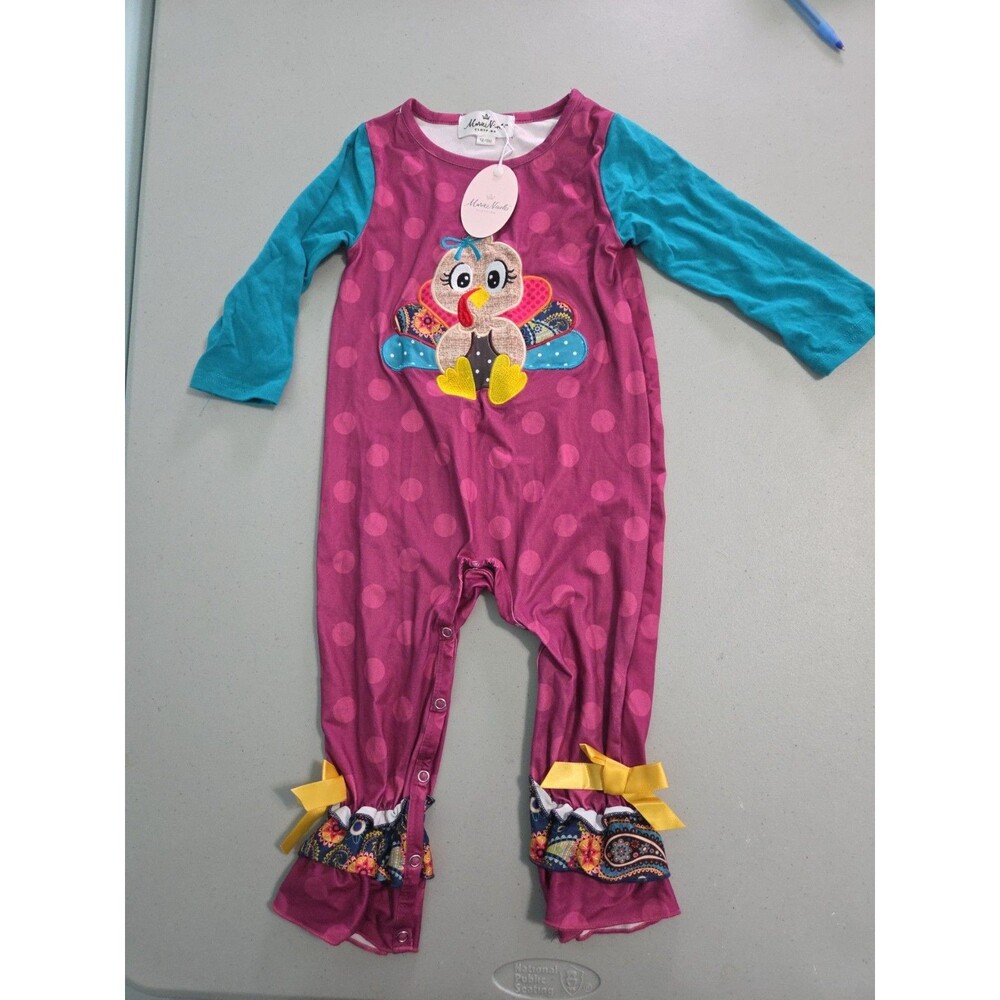 Marie Nicole turkey Thanksgiving romper new with tags 12 18 months